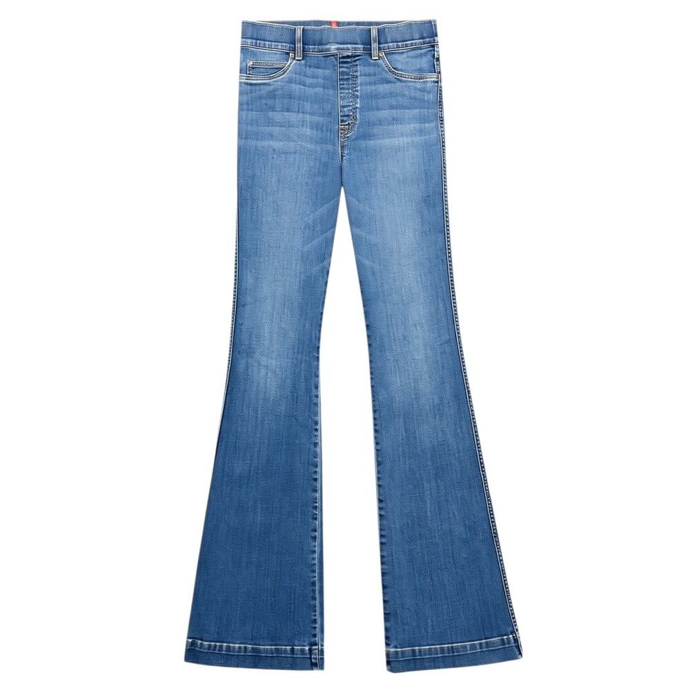 SPANX EveryWear Flare Jeans High Rise Vintage Indigo Stretch Denim Size L TALL